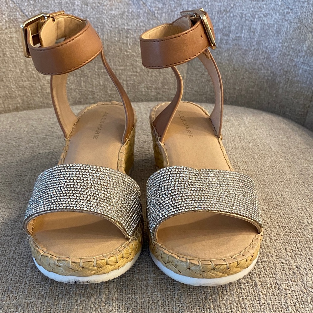 Alex Marie Rhinestone Espadrille Wedge Sandals Tan Ankle Strap Size 6.5M - Picture 7 of 15